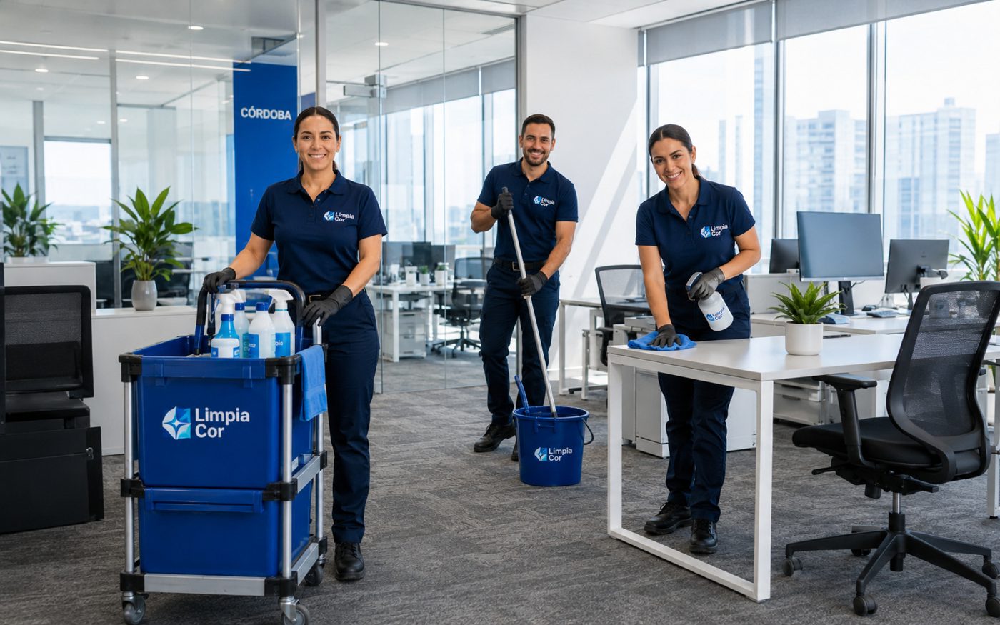 Empresa de limpieza en Córdoba trabajando en una oficina moderna