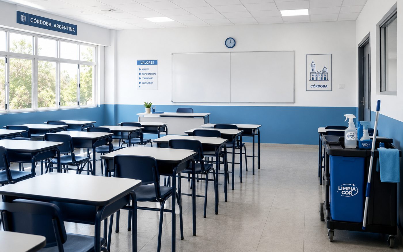 Limpieza de colegios en Córdoba: aulas, baños y protocolos