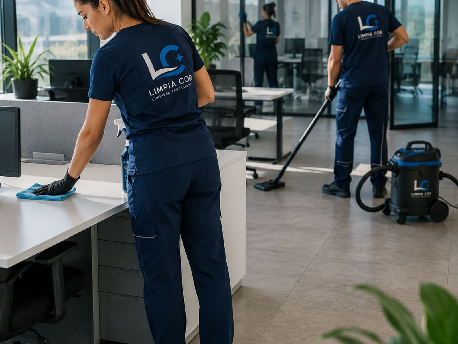 Operarias de Limpia Cor haciendo limpieza corporativa en una oficina de Córdoba