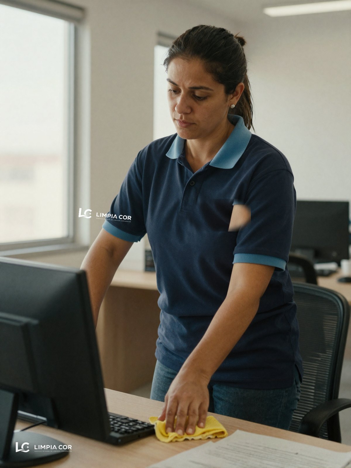 Servicio de limpieza para empresas trabajando en una oficina de Córdoba